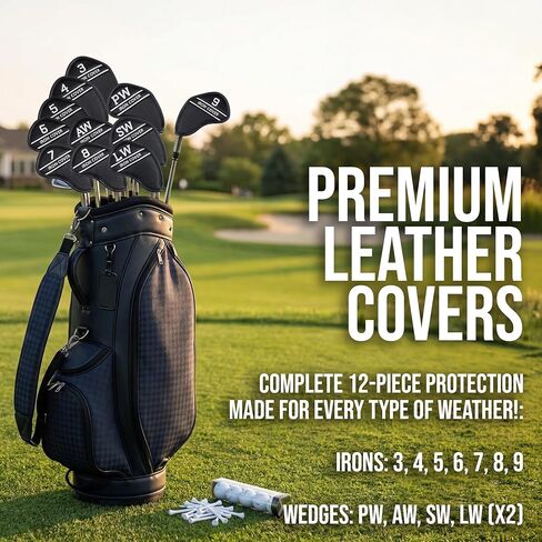 Synthetic Leather Golf Iron Covers, 12 Pack, Golf Wedge Covers, Iron Covers for Golf Clubs, Hampton Distribution in Kuwait