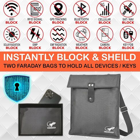 Faraday Bag RFID Signal Blocking for Tablets & Phones | Anti Theft Travel Pouch with Magnetic Closure | RFID Blocking Sleeves for Passport & Devices | Nylon Crossbody EMP Shield Bag in Kuwait