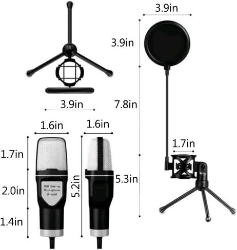 RGB Condenser Microphone with Adjustable Stand, Professional Recording Microphone with Pop Filter, Multipurpose Equipment for Gaming, Streaming, Podcast, Singing, PC, Laptop, 3.5mm Jack, Black in Saudi Arabia