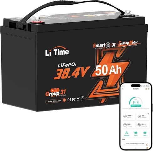 LITIME 36V 50AH محرك BLUETOOTH LOW-TEMP Protection بطارية LifePo4 Buit في 50A BMS ، بطارية فوسفات الحديد الليثيوم العميقة. in Kuwait