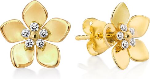 Princess Collection - "Beauty in Full Bloom" - 12.7 mm (0.41 Carat/Pair) Cubic Zirconia 22K Gold-Plated Stud Earrings For Sensitive Ears in Saudi Arabia