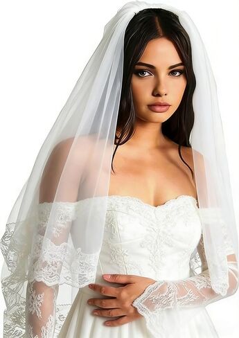 Black Lace Veil Embroidered Floral Edge Wedding Veil 2 Tiers Gorgeous Halloween Gothic Veils Elegant Fingertip Length Veils for Brides Women in Saudi Arabia
