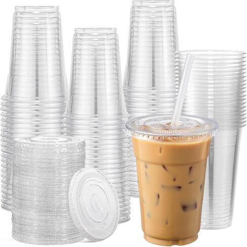 AOZITA 120 Sets - 20 oz Clear Plastic Cups with Lids, Disposable Cups With Straw Slot Lids for Cold Drinks, Milkshake, Smoothie, Iced Coffee and TO-GO Drinkings in Saudi Arabia