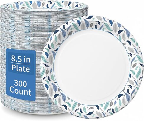 OuMuaMua 8.5 Inch Paper Plates, 300 Count Heavy Duty Disposable Plates, Soak Proof & Cut Resistant, Microwave Safe, Bulk Plates for Everyday Meals, Lunch & Family Use in Saudi Arabia