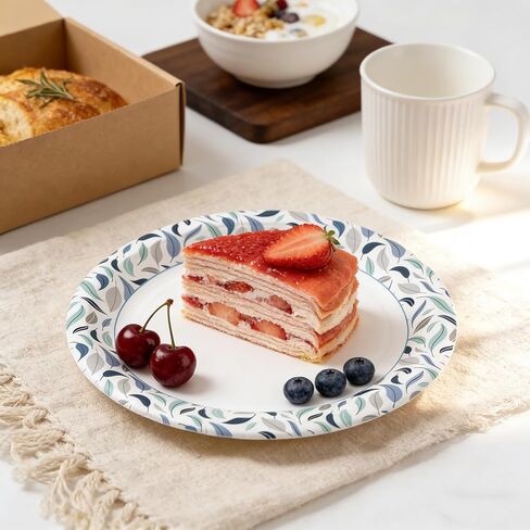 OuMuaMua 8.5 Inch Paper Plates, 300 Count Heavy Duty Disposable Plates, Soak Proof & Cut Resistant, Microwave Safe, Bulk Plates for Everyday Meals, Lunch & Family Use in Saudi Arabia