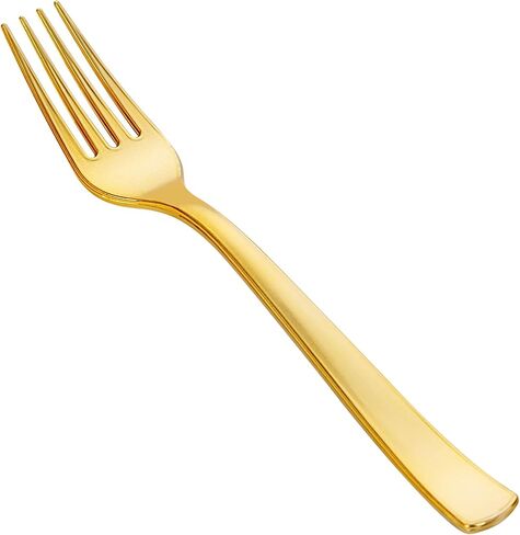 YOUBET 50PCS Gold Plastic Forks - Heavy Duty Plastic Forks - Solid Durable Gold Disposable Silverware for Party Picnic Wedding and Daily Use in Saudi Arabia