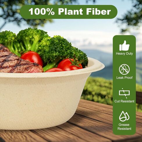 Neyimqr 125 Pack 12 OZ Paper Bowls, Natural Compostable Disposable Soup Bowls, Eco-Friendly Bagasse Serving Plates and Bowls for Hot Food or Cold Use in Kuwait
