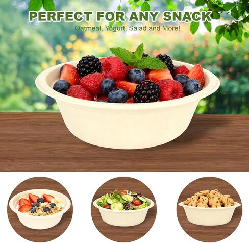 Neyimqr 125 Pack 12 OZ Paper Bowls, Natural Compostable Disposable Soup Bowls, Eco-Friendly Bagasse Serving Plates and Bowls for Hot Food or Cold Use in Kuwait