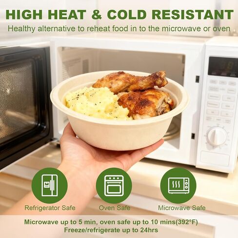 Neyimqr 125 Pack 12 OZ Paper Bowls, Natural Compostable Disposable Soup Bowls, Eco-Friendly Bagasse Serving Plates and Bowls for Hot Food or Cold Use in Kuwait