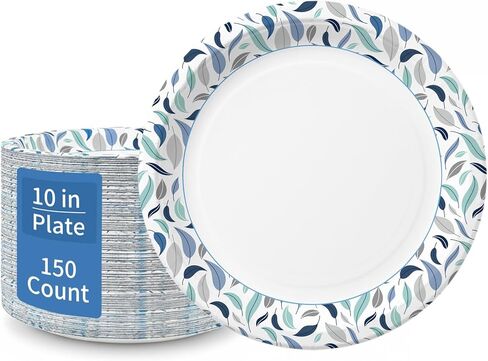 OuMuaMua 8.5 Inch Paper Plates, 300 Count Heavy Duty Disposable Plates, Soak Proof & Cut Resistant, Microwave Safe, Bulk Plates for Everyday Meals, Lunch & Family Use in Saudi Arabia