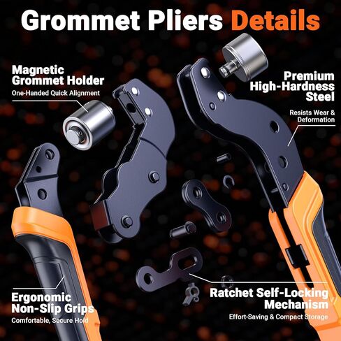 Grommet Tool Kit with Quick-Change Jaws- 3/8" Handheld Eyelet Kit, 300Pcs Gold/Silver Grommets, Ratchet Pliers, No Screwdriver for Jaw Swap, Sturdy Punch for Fabric Tarpaulin Canvas PVC Banners in Kuwait