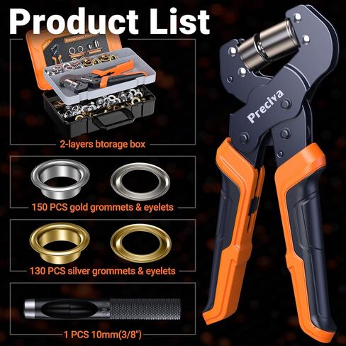Grommet Tool Kit with Quick-Change Jaws- 3/8" Handheld Eyelet Kit, 300Pcs Gold/Silver Grommets, Ratchet Pliers, No Screwdriver for Jaw Swap, Sturdy Punch for Fabric Tarpaulin Canvas PVC Banners in Kuwait