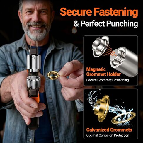 Grommet Tool Kit with Quick-Change Jaws- 3/8" Handheld Eyelet Kit, 300Pcs Gold/Silver Grommets, Ratchet Pliers, No Screwdriver for Jaw Swap, Sturdy Punch for Fabric Tarpaulin Canvas PVC Banners in Kuwait