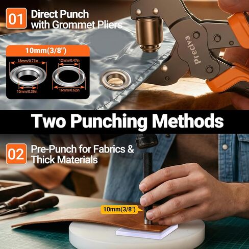 Grommet Tool Kit with Quick-Change Jaws- 3/8" Handheld Eyelet Kit, 300Pcs Gold/Silver Grommets, Ratchet Pliers, No Screwdriver for Jaw Swap, Sturdy Punch for Fabric Tarpaulin Canvas PVC Banners in Kuwait