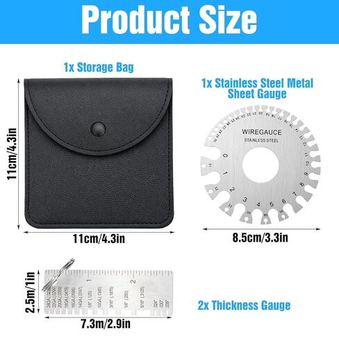 3-Pack Stainless Steel Metal Gauge Thickness Tool Set, Round Dual-Sided Wire Gauge & Sheet Metal Thickness Gauges with Leather Storage Bag, Welding & Metalworking Measurement Tools in Saudi Arabia