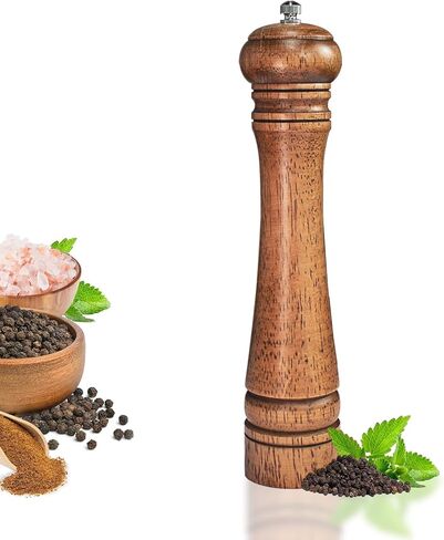 عبوة واحدة - مطحنة فلفل من خشب الأكاسيا بطول 10 بوصات أو مطحنة ملح، مطحنة فلفل أنيقة خشبية مع دوار سيراميك قابل للتعديل ويمكن إعادة تعبئتها بسهولة - مطحنة ملح خشبية لمطبخك in Saudi Arabia