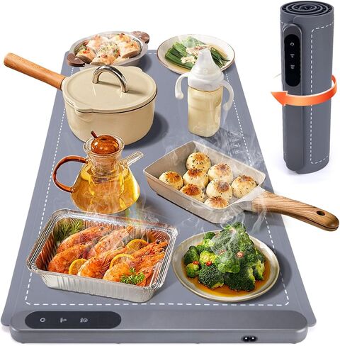 حصيرة تسخين الطعام، حصيرة تسخين الطعام كبيرة جدًا 91.44 سم × 40.64 سم، 580 وات، وسادة تسخين طعام محمولة، صواني تسخين لحفلات البوفيهات، سطح الطاولة، حصيرة تسخين سيليكون كهربائية 6 إعدادات لدرجة الحرارة ومؤقت 6 ساعات in Kuwait