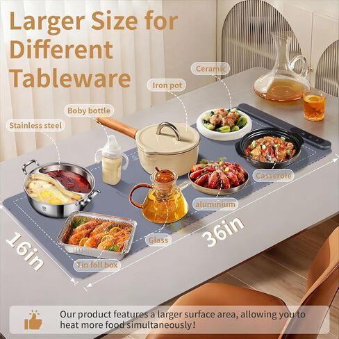 حصيرة تسخين الطعام، حصيرة تسخين الطعام كبيرة جدًا 91.44 سم × 40.64 سم، 580 وات، وسادة تسخين طعام محمولة، صواني تسخين لحفلات البوفيهات، سطح الطاولة، حصيرة تسخين سيليكون كهربائية 6 إعدادات لدرجة الحرارة ومؤقت 6 ساعات in Kuwait