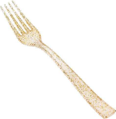 YOUBET 50PCS Gold Plastic Forks - Heavy Duty Plastic Forks - Solid Durable Gold Disposable Silverware for Party Picnic Wedding and Daily Use in Kuwait
