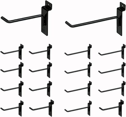 KINGDOM SOLUTIONS – 16-Pack Black Metal Slatwall Hooks (8X 4, 8X 6) – Heavy-Duty Slat Wall Accessories for Garage Organization, Retail Displays & Tool Storage Systems in Saudi Arabia