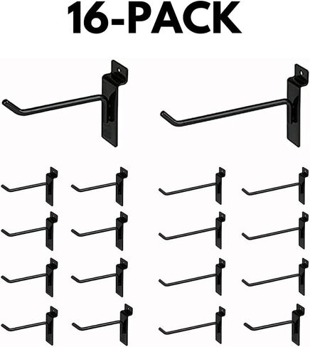 KINGDOM SOLUTIONS – 16-Pack Black Metal Slatwall Hooks (8X 4, 8X 6) – Heavy-Duty Slat Wall Accessories for Garage Organization, Retail Displays & Tool Storage Systems in Saudi Arabia
