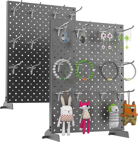 حامل عرض Pegboard Smith من قطعتين معدنيتين على سطح الطاولة للعروض الحرفية - شاشة عرض لوحة ربط على الطاولة مقاس 12 بوصة × 16 بوصة مع 24 خطافًا للمجوهرات (أسود) in Kuwait