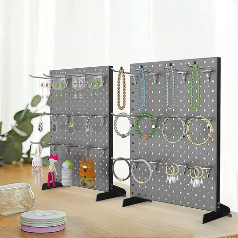 حامل عرض Pegboard Smith من قطعتين معدنيتين على سطح الطاولة للعروض الحرفية - شاشة عرض لوحة ربط على الطاولة مقاس 12 بوصة × 16 بوصة مع 24 خطافًا للمجوهرات (أسود) in Kuwait