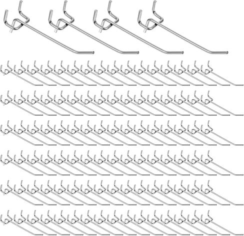 100 Pack Peg Board Hooks Silver 6 Inch Iron Pegboard Organizer Hook, Metal Peg Shelf Hooks for Pegboard 1/8 and 1/4 for Garage, Office,Kitchen, Store in Saudi Arabia