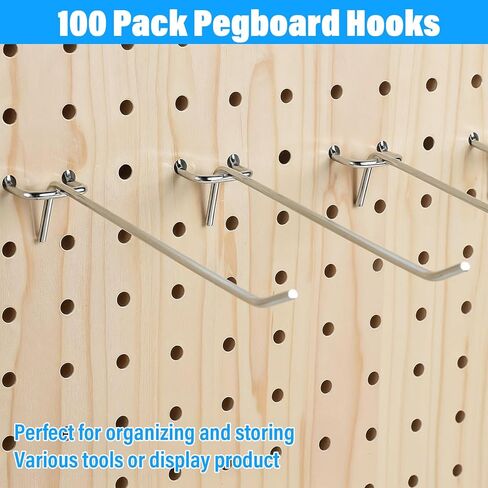 100 Pack Peg Board Hooks Silver 6 Inch Iron Pegboard Organizer Hook, Metal Peg Shelf Hooks for Pegboard 1/8 and 1/4 for Garage, Office,Kitchen, Store in Saudi Arabia