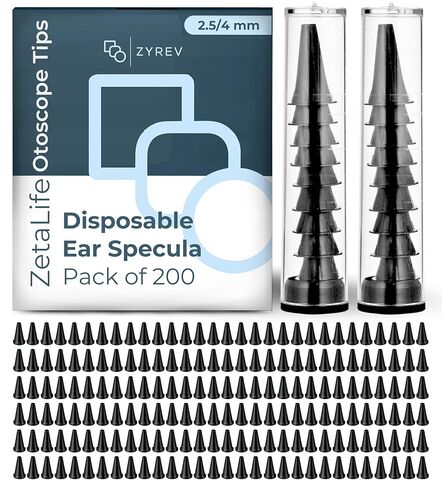 أطراف منظار الأذن Zyrev ZetaLife (عبوة من 200 قطعة) - أطراف منظار الأذن البلاستيكية، منظار الأذن القابل للتصرف - أغطية يمكن التخلص منها مقاس 2.5/4 مم in Kuwait