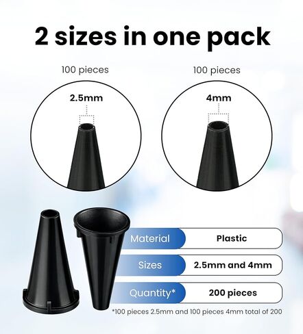 أطراف منظار الأذن Zyrev ZetaLife (عبوة من 200 قطعة) - أطراف منظار الأذن البلاستيكية، منظار الأذن القابل للتصرف - أغطية يمكن التخلص منها مقاس 2.5/4 مم in Kuwait