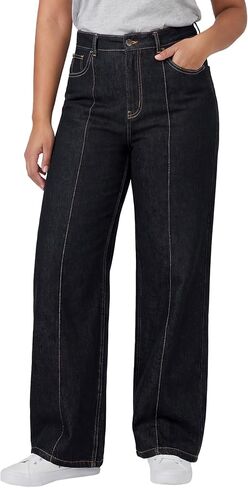 roswear Wide Leg Jeans for Women Front Seam Elastic Back Waistband Loose Fit Denim Pants in Saudi Arabia