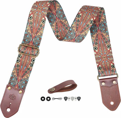 Guitar Strap - 2" Wide Thick Real Cowhide Ends,Safety & Durable Guitar Straps with Exquisitely Embroidery Adjustable Strap for Acoustic,Electric & Bass Guitars,Guitarists Gift Set in Saudi Arabia