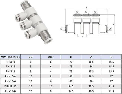 1/10PCS PHK Pneumatic Rotary Variable Diameter Five-Way Connector PHK8-4 - Quick Plug Pass Connector, High Air Tightness(PHK8-4,10 PCS) in Saudi Arabia