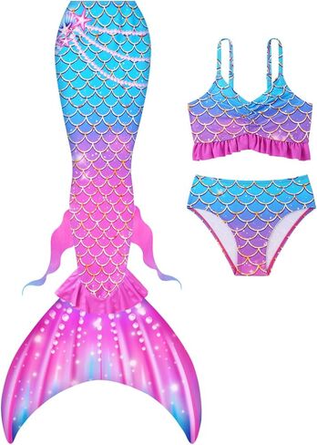 بدلة سباحة للفتيات من URMAGIC مكونة من 3 قطع من البكيني المكشكش مع تنورة تغطي ملابس السباحة للفتيات من 4 إلى 10 سنوات in Kuwait