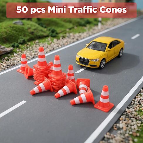 LLOUSSAK 50Pcs Mini Traffic Cones, 1 Inch Plastic Mini Construction Cones, Miniature Road Safety Cone for Training, Sports, Micro Landscape Sand Table, Model Roads in Saudi Arabia