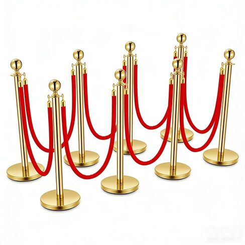 Crowd Control Barriers, Gold Stanchions 2 Pcs and 1 Flannel Carpet Ropes, Stainless Steel Red Carpet Poles and Ropes Set for Wedding Party Red Carpet & Hotel Events in Kuwait