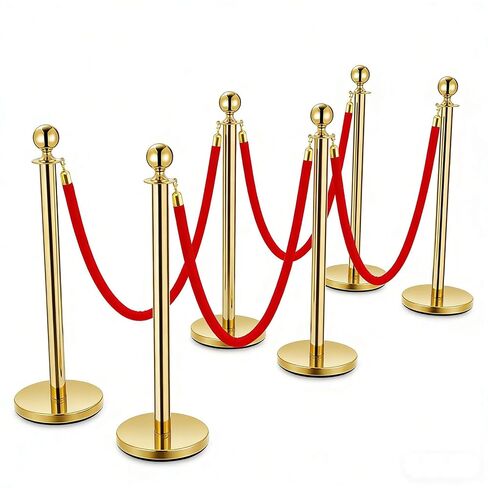Crowd Control Barriers, Gold Stanchions 2 Pcs and 1 Flannel Carpet Ropes, Stainless Steel Red Carpet Poles and Ropes Set for Wedding Party Red Carpet & Hotel Events in Saudi Arabia