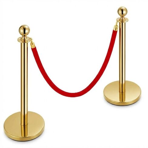 Crowd Control Barriers, Gold Stanchions 2 Pcs and 1 Flannel Carpet Ropes, Stainless Steel Red Carpet Poles and Ropes Set for Wedding Party Red Carpet & Hotel Events in Saudi Arabia