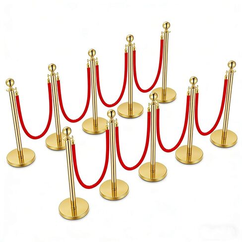 Crowd Control Barriers, Gold Stanchions 2 Pcs and 1 Flannel Carpet Ropes, Stainless Steel Red Carpet Poles and Ropes Set for Wedding Party Red Carpet & Hotel Events in Saudi Arabia