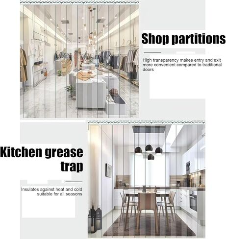 ستائر باب معزولة بشريط PVC - مقاومة للرياح، حاجز شفاف مقاوم للماء للمستودع، الفريزر، المرآب - تحافظ على الدفء، سهلة التركيب (W75xH240cm/29.53x94.49in) in Kuwait