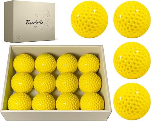 12 Pack Yellow Dimpled Baseballs, 9-Inch Pitching Machine Baseballs for Hand-Eye Coordination, Hitting and Fielding Practice in Saudi Arabia