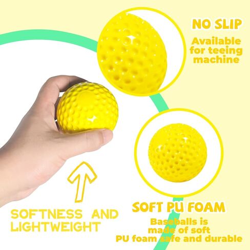 12 Pack Yellow Dimpled Baseballs, 9-Inch Pitching Machine Baseballs for Hand-Eye Coordination, Hitting and Fielding Practice in Saudi Arabia