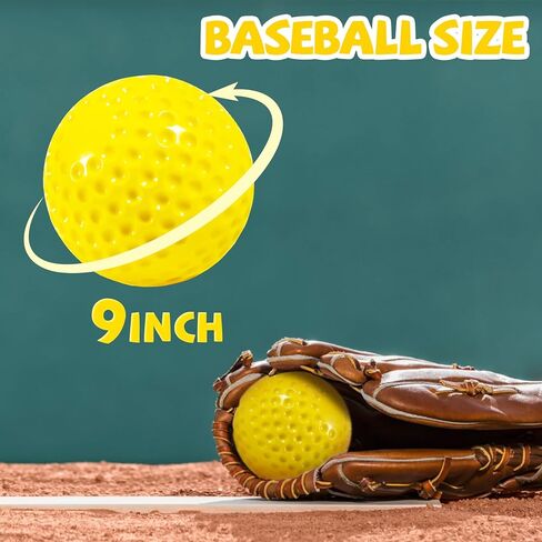 12 Pack Yellow Dimpled Baseballs, 9-Inch Pitching Machine Baseballs for Hand-Eye Coordination, Hitting and Fielding Practice in Saudi Arabia