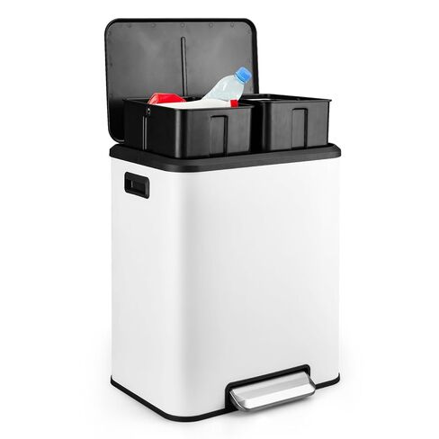 Garvee Dual Trash Can for Recycling and Trash, Stainless Steel Kitchen Trash Can with Lid and Foot Pedal, Double Compartment Garbage Can, with Recycling Bin (Silver, 8 Gallon(2x4Gal)) in Saudi Arabia