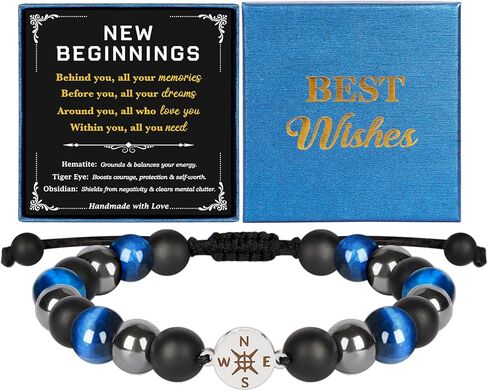New Beginnings Gifts for Men, Class of 2026 Graduation Gifts, Adjustable Natural Stone Bracelet for Graduation New Job Birthday Retirement Father's Day, Inspirational Gift for Friends Son Coworker Dad in Saudi Arabia