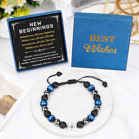 New Beginnings Gifts for Men, Class of 2026 Graduation Gifts, Adjustable Natural Stone Bracelet for Graduation New Job Birthday Retirement Father's Day, Inspirational Gift for Friends Son Coworker Dad in Saudi Arabia