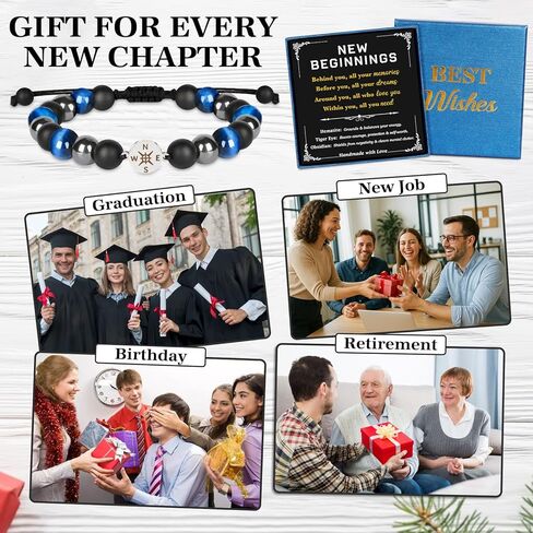 New Beginnings Gifts for Men, Class of 2026 Graduation Gifts, Adjustable Natural Stone Bracelet for Graduation New Job Birthday Retirement Father's Day, Inspirational Gift for Friends Son Coworker Dad in Saudi Arabia