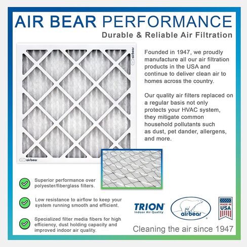 Air Bear 20x25x5 Pleated HVAC Air Filter MERV 8 (4-Pack) (actual size: 19.75" x 24.25" x 4.9" in.) compatible part number 255649-102 in Kuwait