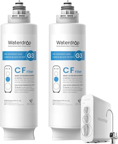 Waterdrop G3-2CF Filter, Replacement for Waterdrop G3-W & G3P600 & G3P800 Reverse Osmosis System, Pack of 2 G3-N1CF, 6-month Lifetime in Saudi Arabia